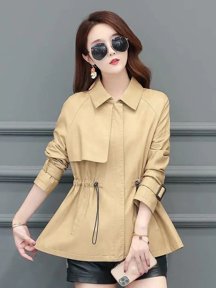 Spring Autumn Short Style Women's Sheepskin Leather Jacket Slim Fit Fashionable Waist Cinching Real Leather Windbreaker