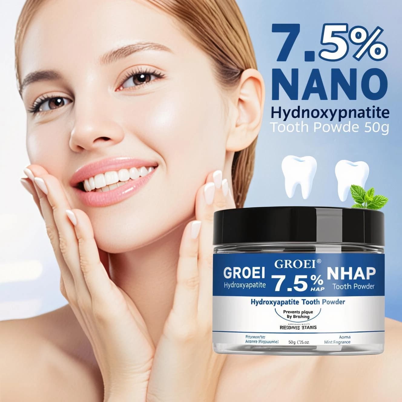 Powder for Nail Polish Repair with 7.5% Hydroxypatite 50g - Professional whitening, Remove Macchie and Plate, Restore Denti Resistance.