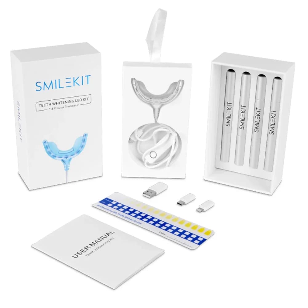 Temporizzazione intelligente 16 LED Luce fredda Kit per sbiancamento dei denti Lampada per sbiancamento dei denti Dispositivo Sbiancamento Perossido Gel Igiene orale Android IOS USB