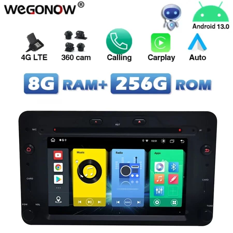 4G SIM DSP Carplay Auto Android 13.0 8G+256G Car DVD Player Wifi Bluetooth RADIO GPS For Alfa Romeo 159 Sportwagon Spider Brera