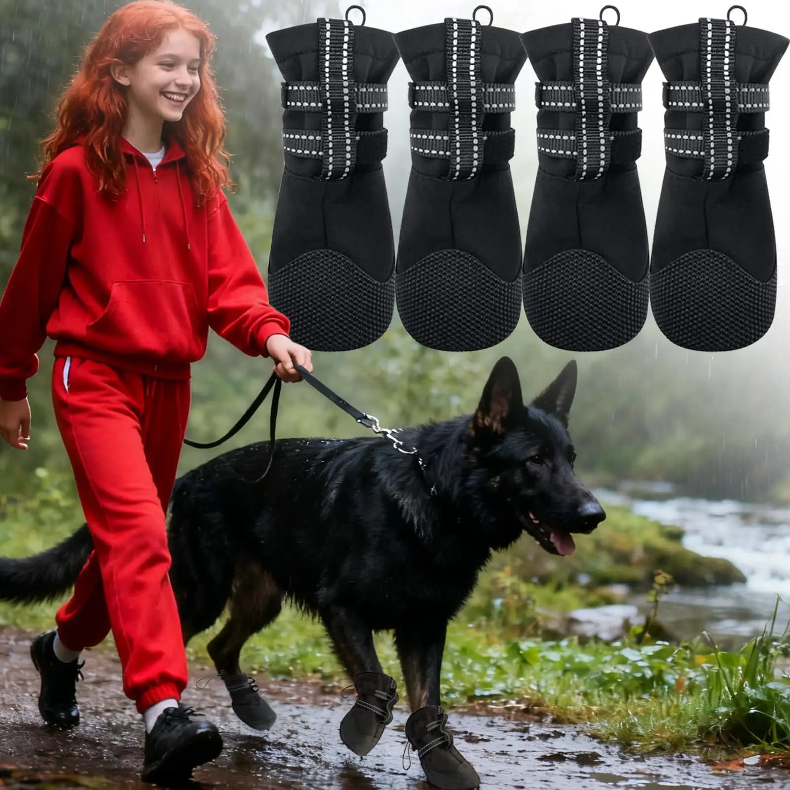 4 Pezzi Stivali Antiscivolo per Cani, Scarpe Protettive per Zampe, per Recupero Ferite, per Esterni, Estate, Pioggia, Inverno, Neve, Accessori per Animali Domestici