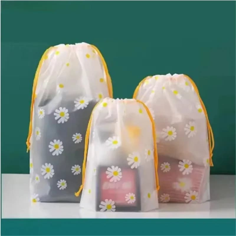 10 Pezzi Sacchetti Trasparenti Impermeabili da Viaggio per Cosmetici, Asciugamani, Calzini, Sacchetti con Coulisse in Plastica per Bagno e Spiaggia