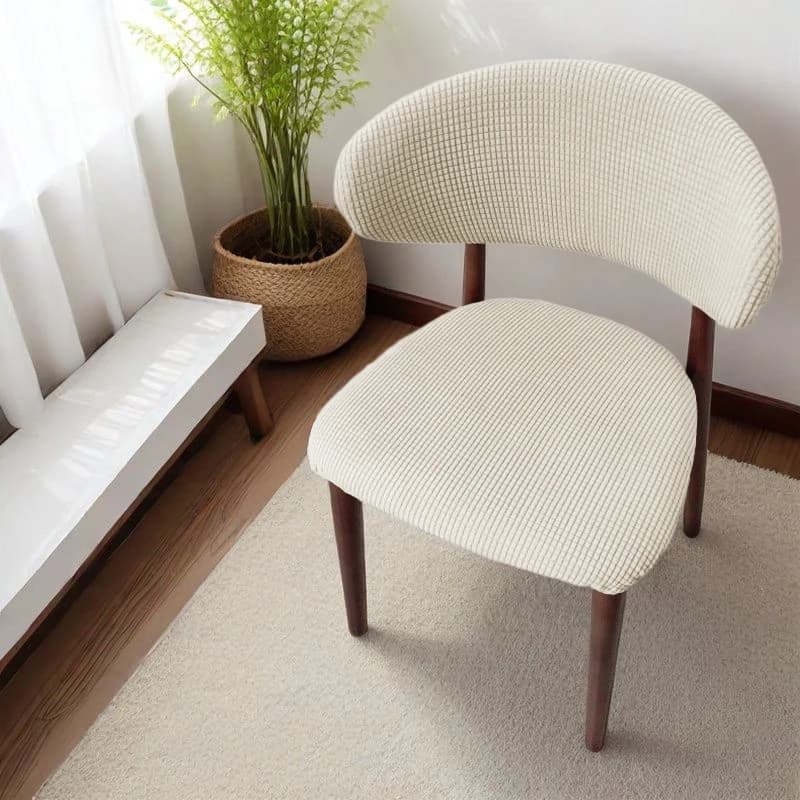 Set of 1 Elastic Seat Cover for Dining Room, Separate Cover for Wooden Back + Dust Cover for Office and Dining Table