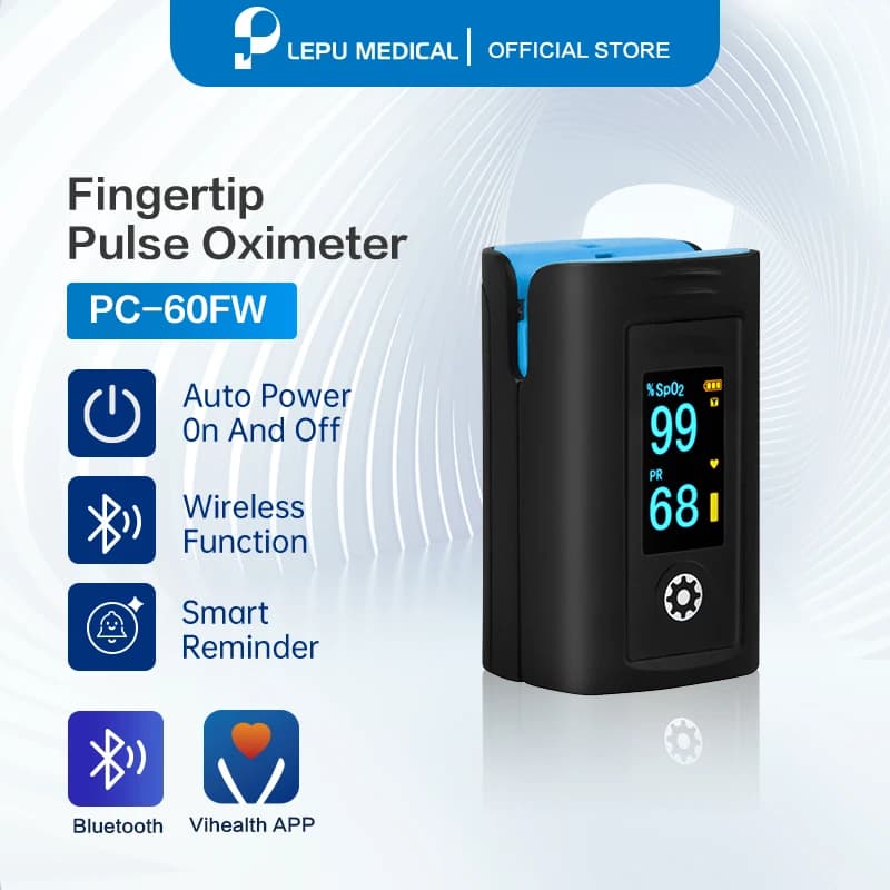 Pulsossimetro da Dito Bluetooth Lepu Medical con Archiviazione Dati SpO2, Schermo a 4 Direzioni di Visualizzazione, Controllo Puntuale e Continuo