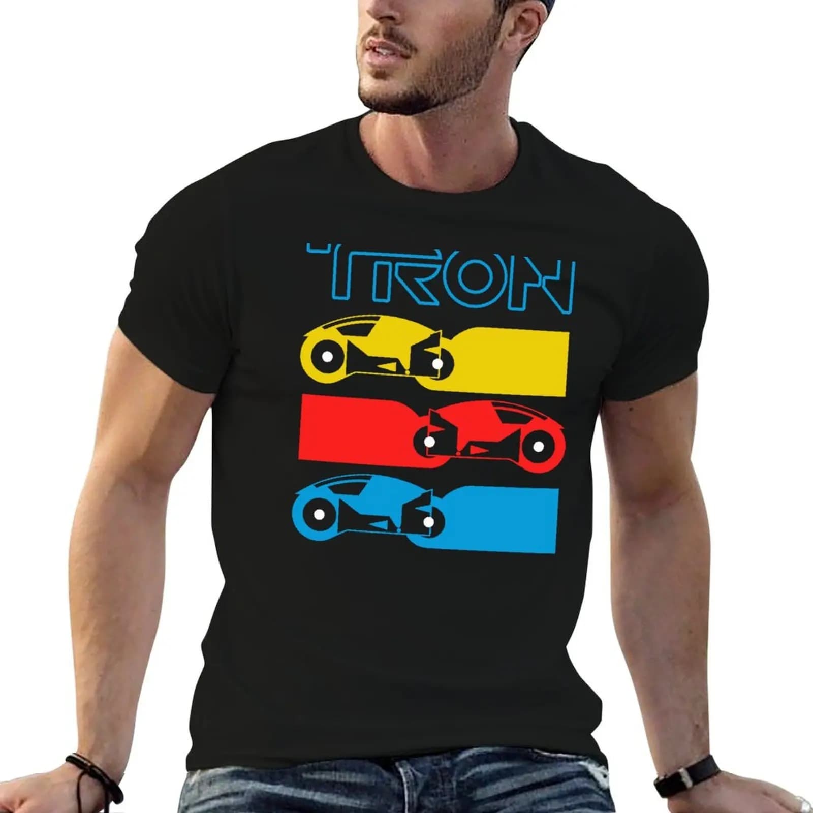T-shirt Tron Light Cycle Bikes, t-shirt da uomo con grafica divertente, t-shirt stampate per uomo, t-shirt da uomo semplice