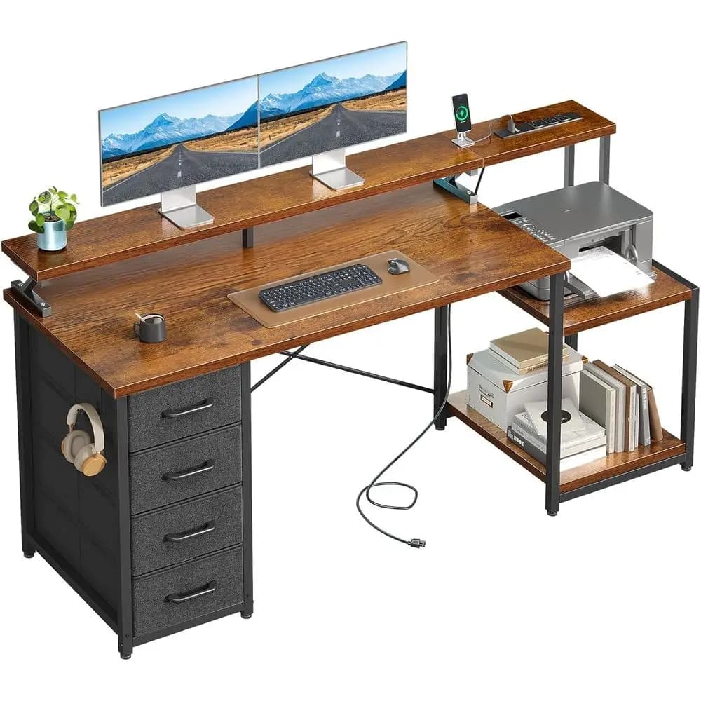 Vintage 55 Style Office Desk with Electric Grips, Monitor Support and Storage Pads