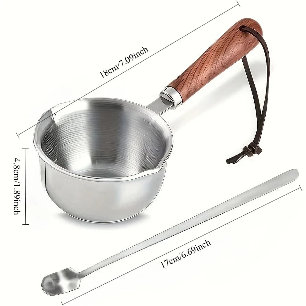10oz Stainless Steel Pot with Wooden Handle - Dishwasher Safe for Cooking, Candle Wax Melting & DIY Crafts