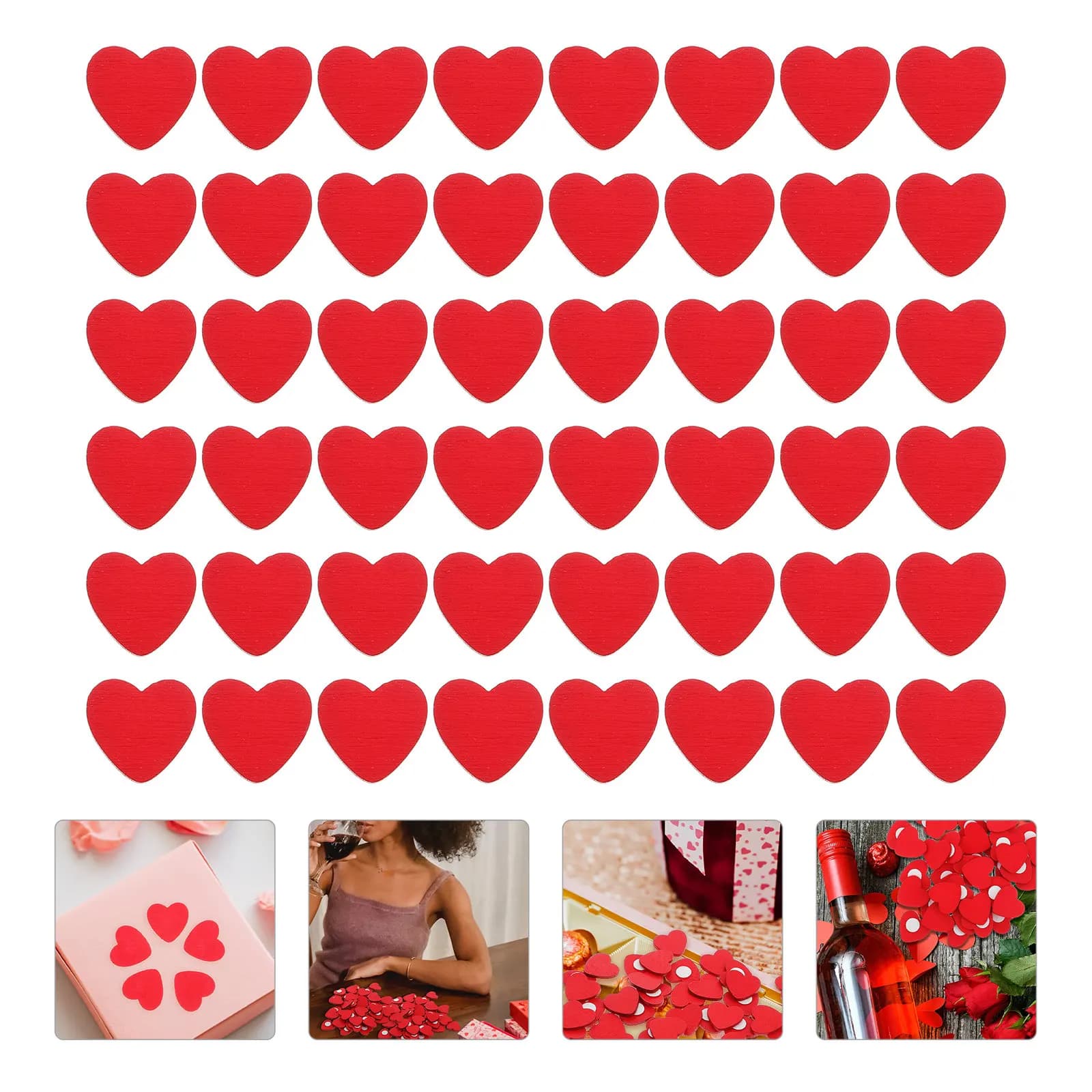 50 Pezzi Adesivi in Legno a Forma di Cuore Rosso, Decorazioni Romantiche per San Valentino, per Album, Cornici, Cerimonie Nuziali