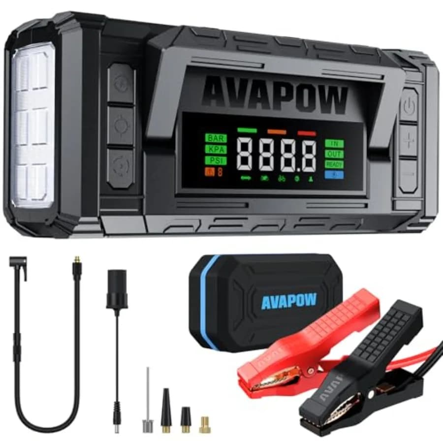 Avviatore di Emergenza con Compressore d'Aria 8000A 150PSI, Booster Batteria Auto Portatile con Display HD da 4 Pollici, Ricarica Rapida Bidirezionale PD 30W 12V