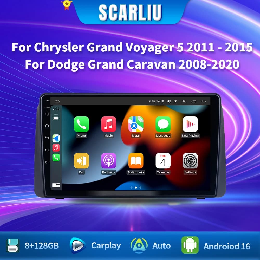 For Chrysler Grand Voyager 5 2011 - 2015 For Dodge Grand Caravan 2009 - 2020 Android 16 Autoradio Multimedia GPS Carplay Reader