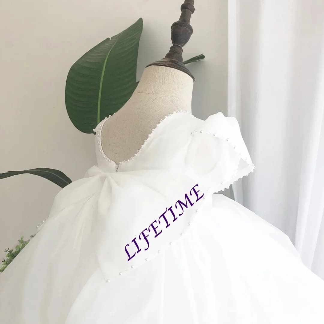 Eleganti Abiti Bianchi da Damigella per Ragazze, Vestito con Maniche a Sbuffo per Matrimoni, Compleanni, Feste di Prima Comunione