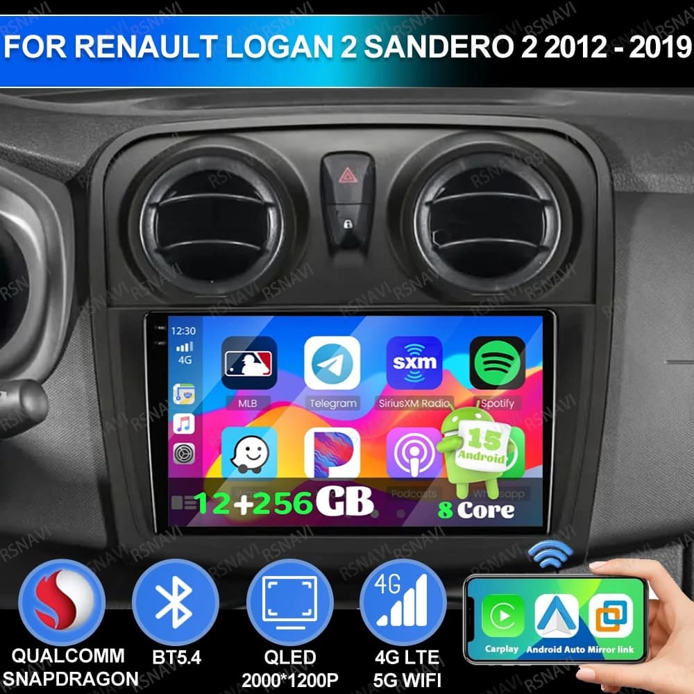 Android 15 Per Renault Logan 2 Sandero 2 2012 - 2019 Stereo DSP Multimedia Viedo Player 5G WIFI QLED GPS Autoradio 4G LTE AUTO