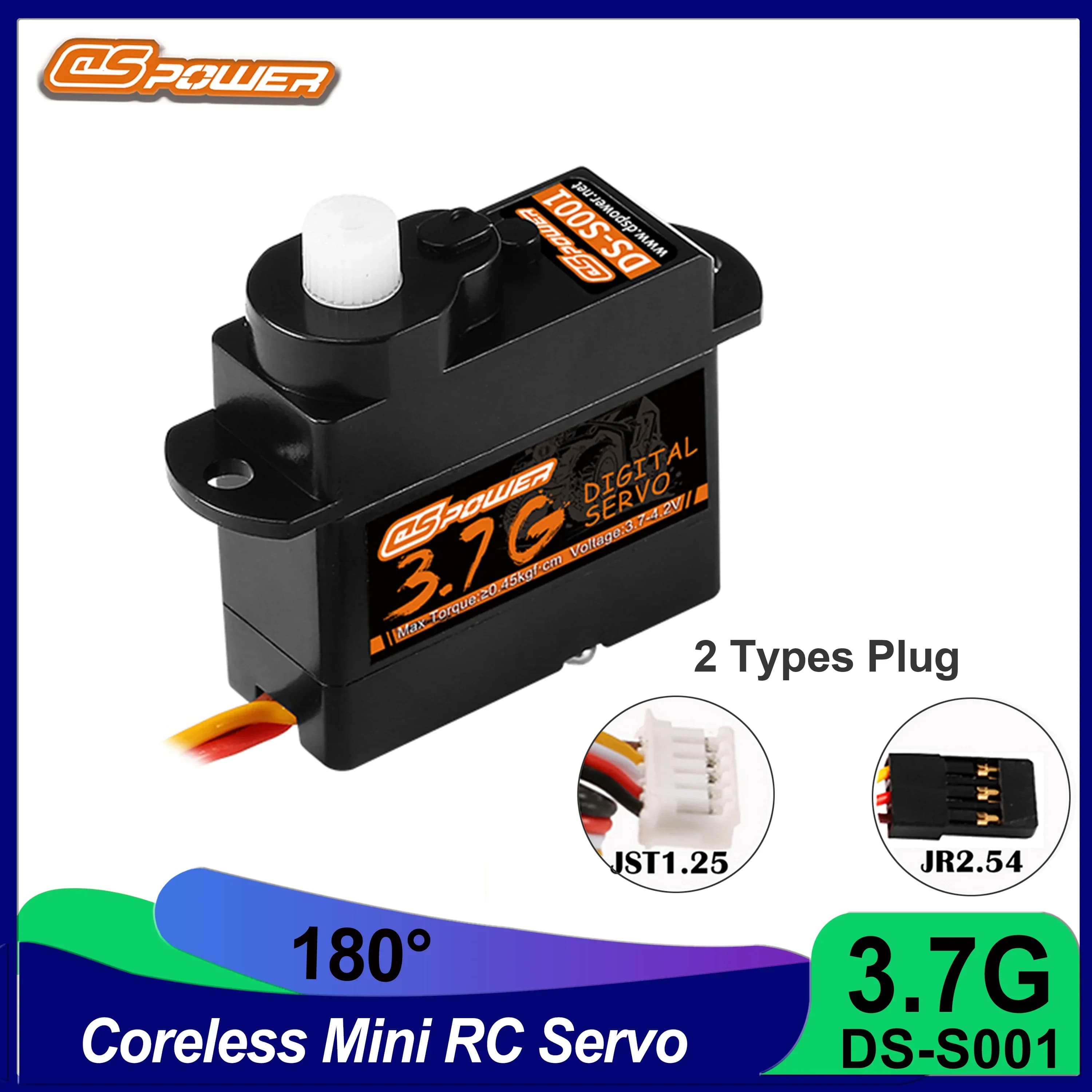 DSPOWER DS-S001 3.7g Micro Coreless RC Servo Plastic Gear Digital JR/JST Plug per Drone aereo ad ala fissa elicottero 3D Aircraft