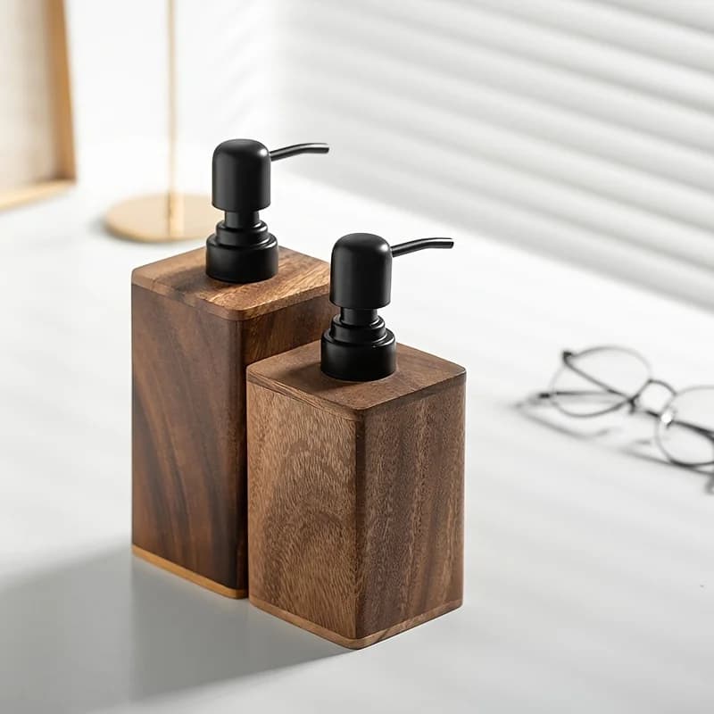 Dispenser di Sapone in Legno di Lusso per Igienizzante Mani e Lozione - Accessorio da Bagno Ideale per Casa e Viaggio