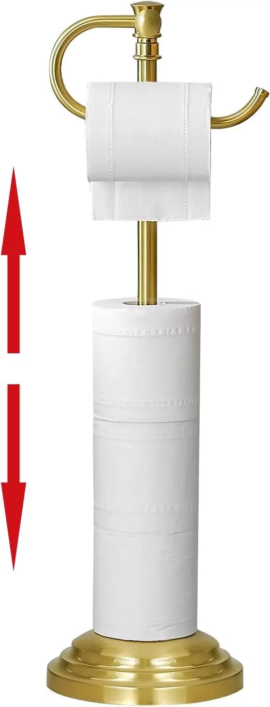 Portarotolo da terra regolabile, oro spazzolato, autoportante con vano portaoggetti, in acciaio inossidabile (da 31,5 cm a 58 cm)