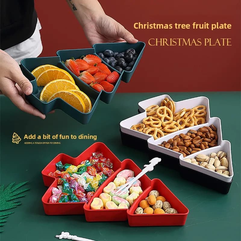 Creativo piccolo albero di Natale piatto di frutta diviso piatto di snack per la casa caramelle di plastica frutta secca scatola di immagazzinaggio di semi di melone