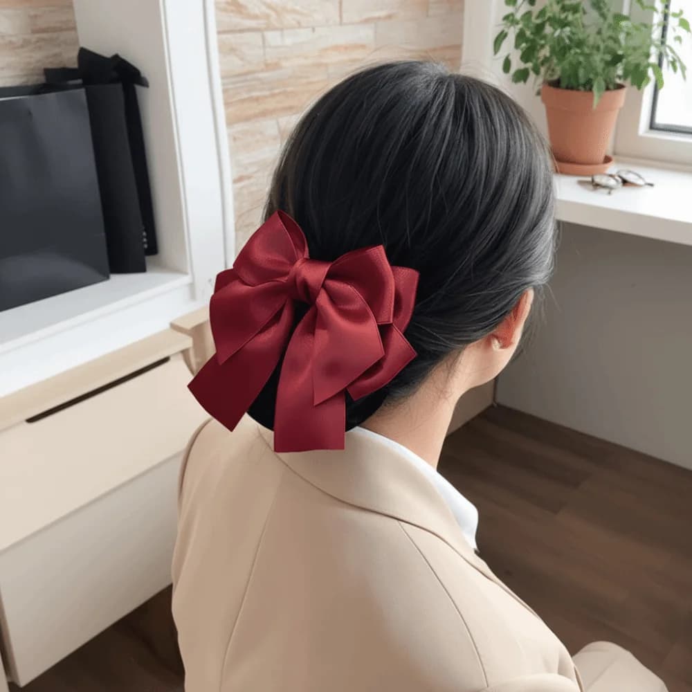 Stylish Double Layer Hair Clip with Knit Flake, Vintage Hair Network, Female Horsetail Spring Clip