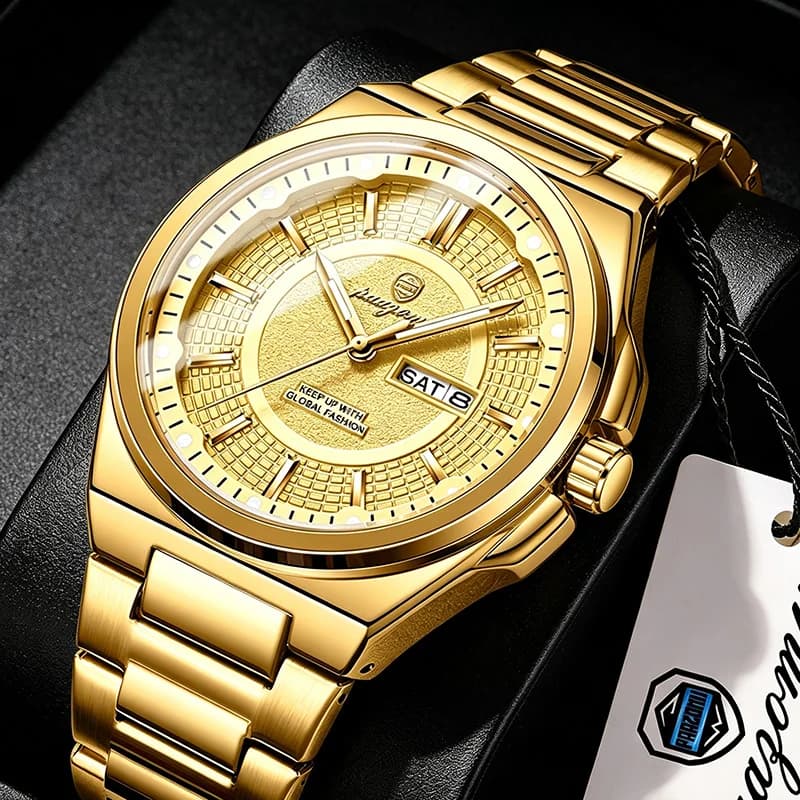 PAAZOMU Original Brand Men Quartz Watch Date Week Luminous Waterproof Stainless Steel Sport Wristwatch Premium Luxury Gift Reloj