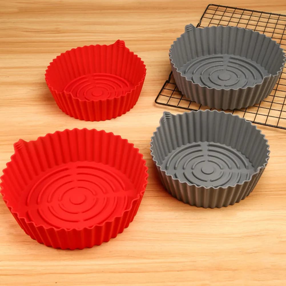 2 Pezzi Tappetini Riutilizzabili in Silicone per Friggitrice ad Aria, Tappetini da Forno Rotondi Antiaderenti, Accessori da Cucina per la Cottura Domestica