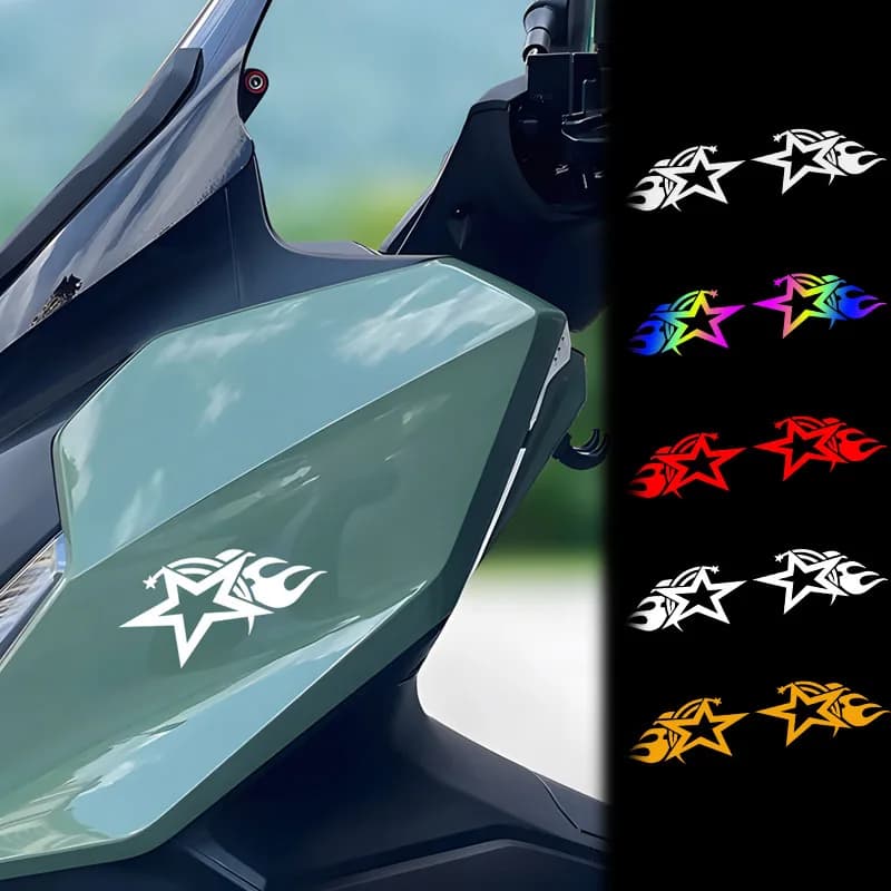 2 adesivi in vinile impermeabili a forma di stella fiammeggiante, set da 2 pezzi, per auto, moto, casco, laptop, bici, decorazioni.