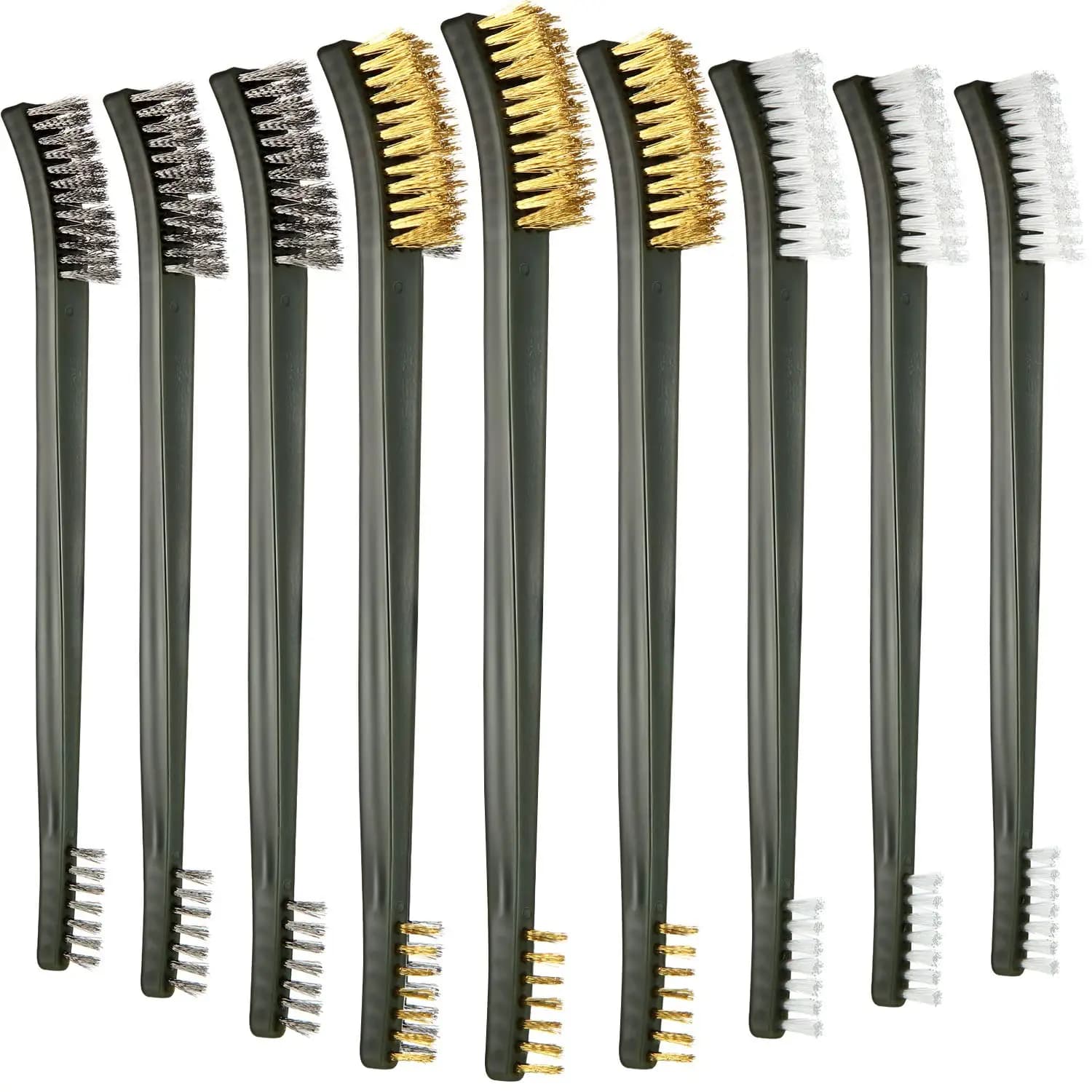 Set di 9 mini spazzole metalliche – Acciaio inossidabile, ottone e nylon per la rimozione della ruggine e la pulizia