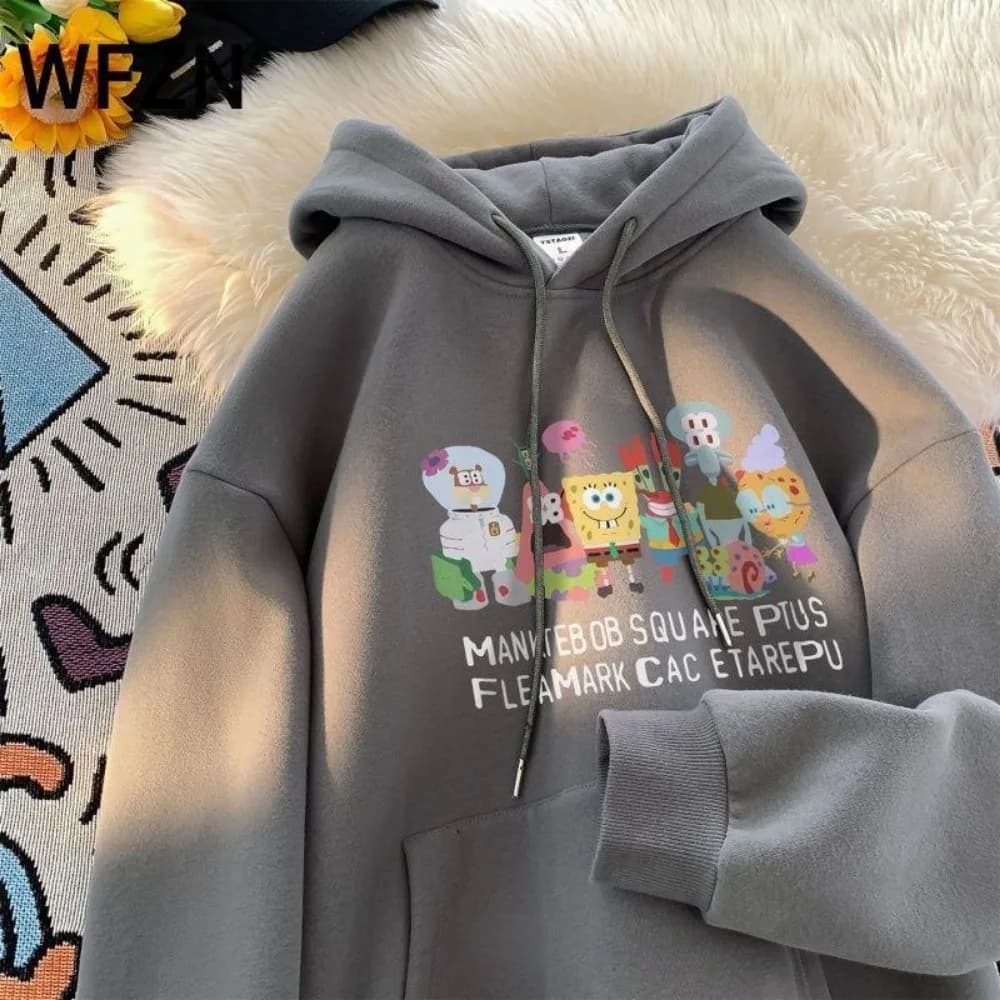 SpongeBob SquarePants Felpa con cappuccio streetwear Nickelodeon Stampa grafica Pullover oversize a maniche lunghe allentato Set regalo unisex alla moda