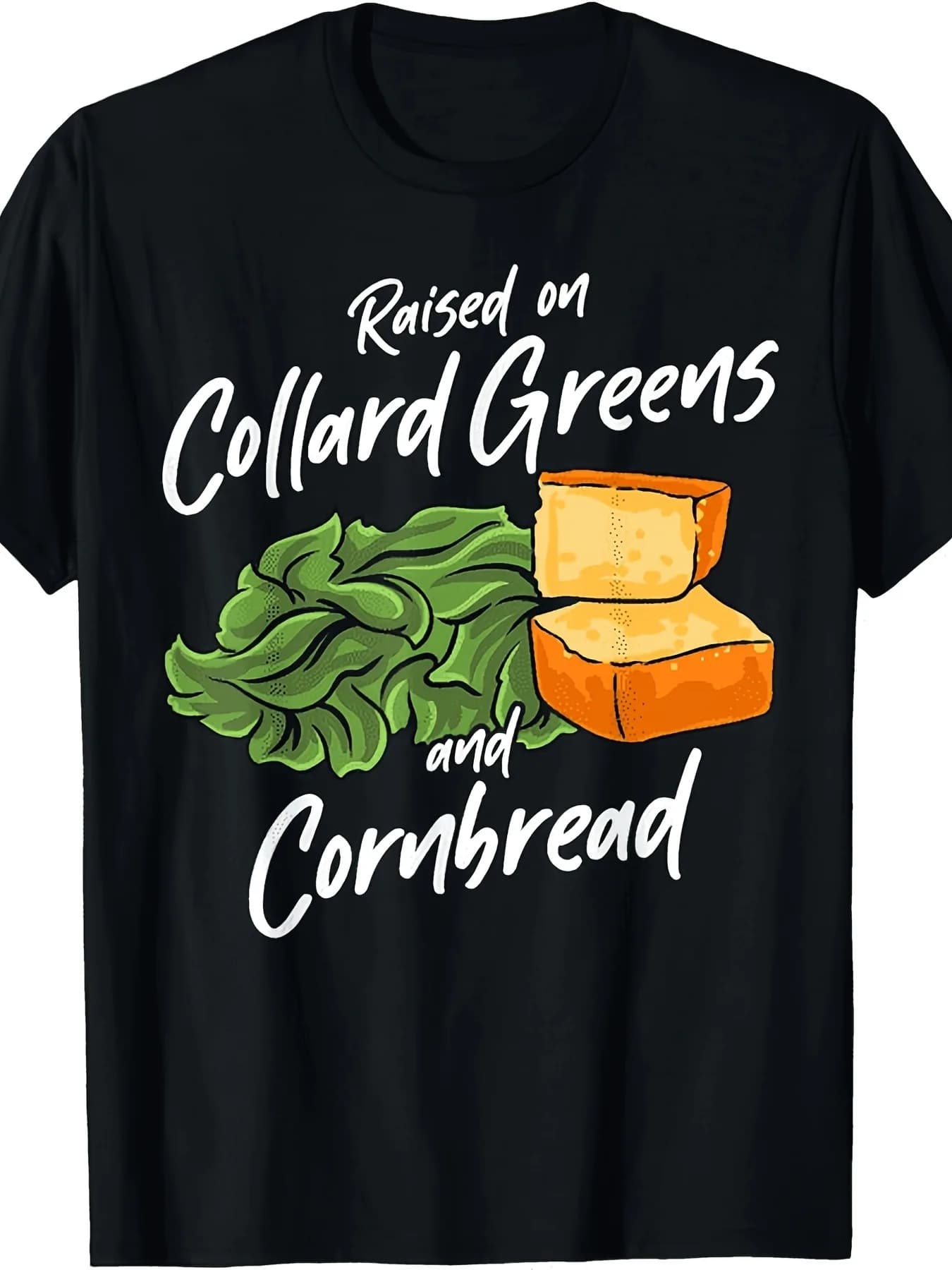 Unisex T-shirt with South Food Print: Kale and Cornbread - Cotton T-shirt Pesante 220g, Printed with South Culinary Motives, Ca