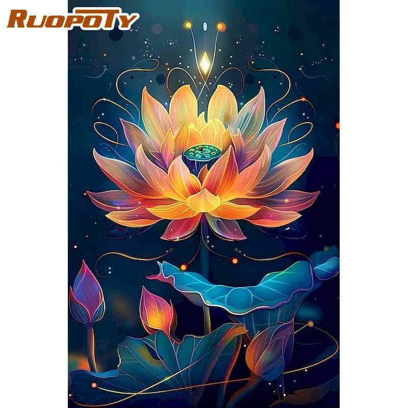 RUOPOTY Diamond Painting For Adults Diy Idea Lotus Full Round/Square Paint By Diamonds Home Decoration Rhinestone Of Picture
