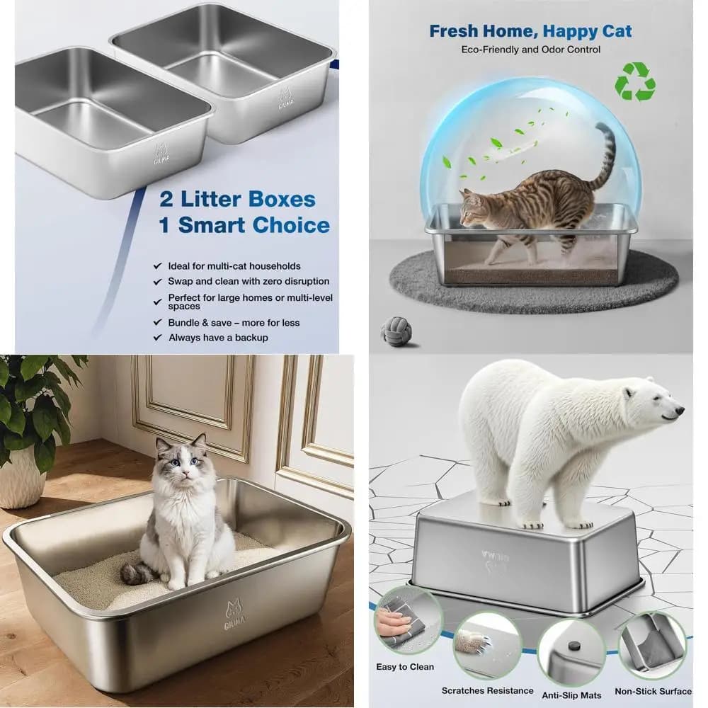 Lettiera per gatti in acciaio inossidabile con bordi alti, 17,6 L x 13,6 L x 6 H, facile da pulire, senza odori
