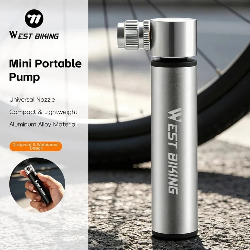 WEST BIKING Pompa per Bicicletta Mini 120PSI, Pompa d'Aria Portatile in Lega di Alluminio per Valvole Schrader e Presta, Accessori per MTB e Bici da Strada