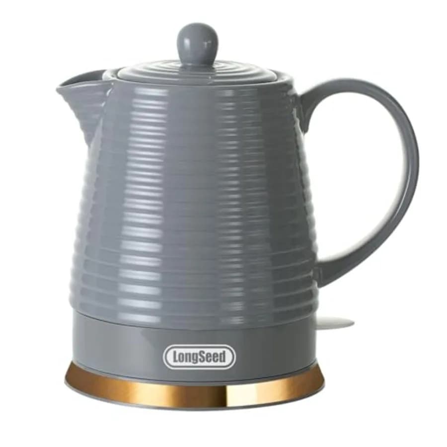 Ceramic Electric Kettle 1.2L 1000W Grey Polished, Quick boiling with Automatic Shutdown, Without BPA, Anti-Wheel Protection, 360-degree rotation