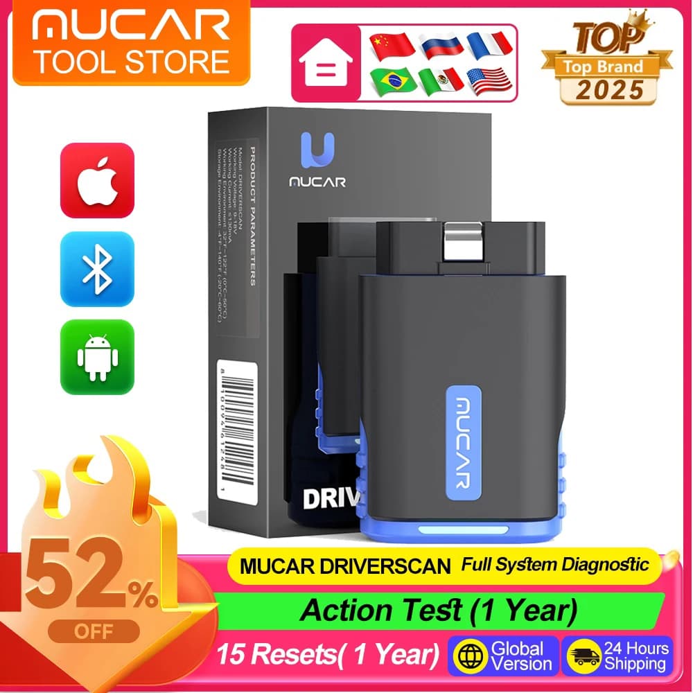 Scanner Diagnostico per Auto MUCAR Driverscan, Lettore di Codici Completo, 15 Funzioni di Reset, Controllo Bidirezionale, Scanner OBD2