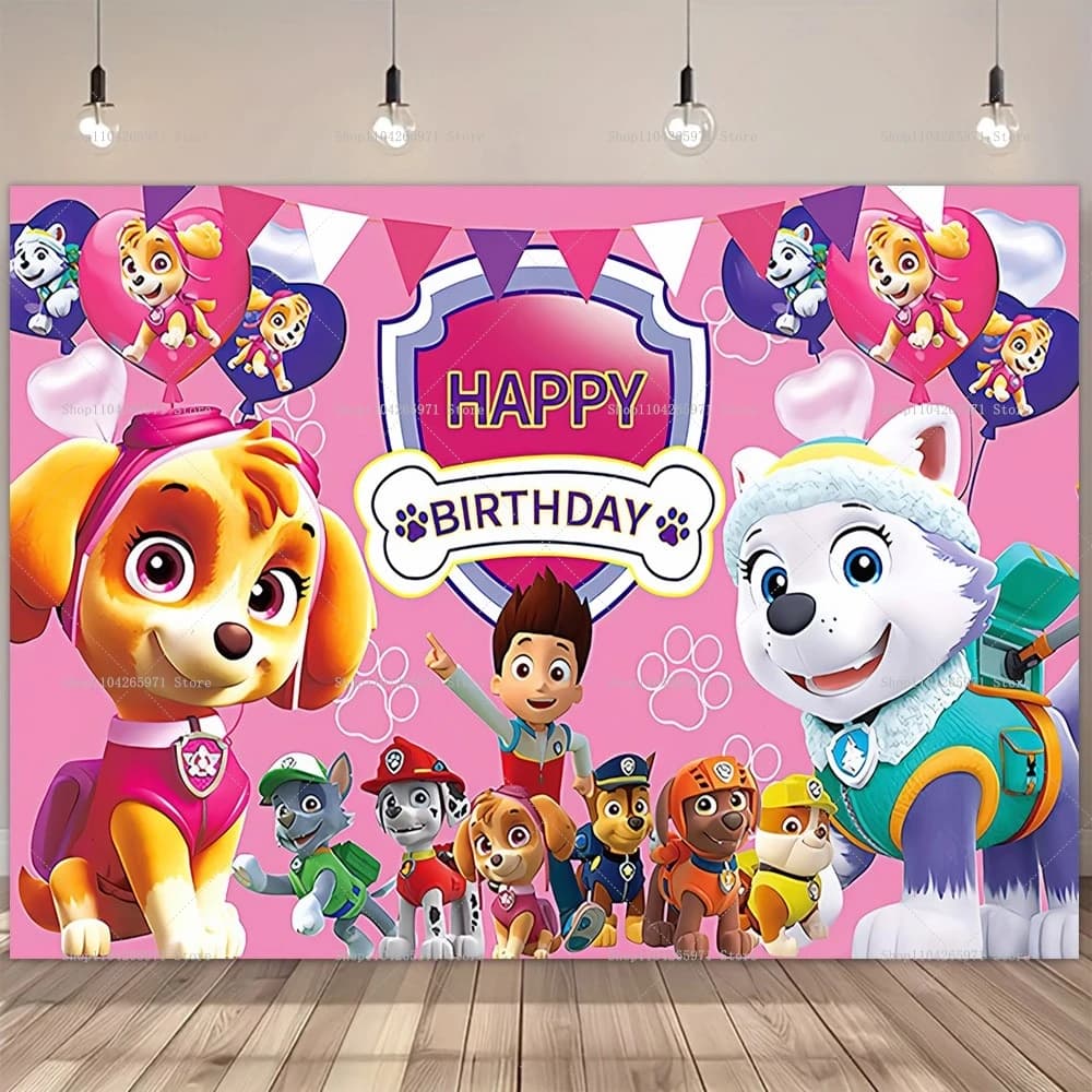 Paw Patrol Birthday Party Backdrop Decorations Boy Kids 1st Birthday Baby Shower Photography Background Puppy Dog Banner Poster