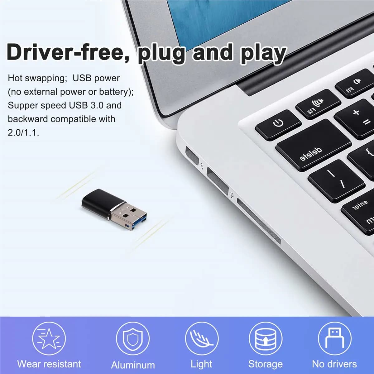 N86R Aluminum Mini USB 3.0 Memory Card Reader Adapter for Micro-SD Card/TF Card Reader Adapter Pc Computer Laptop