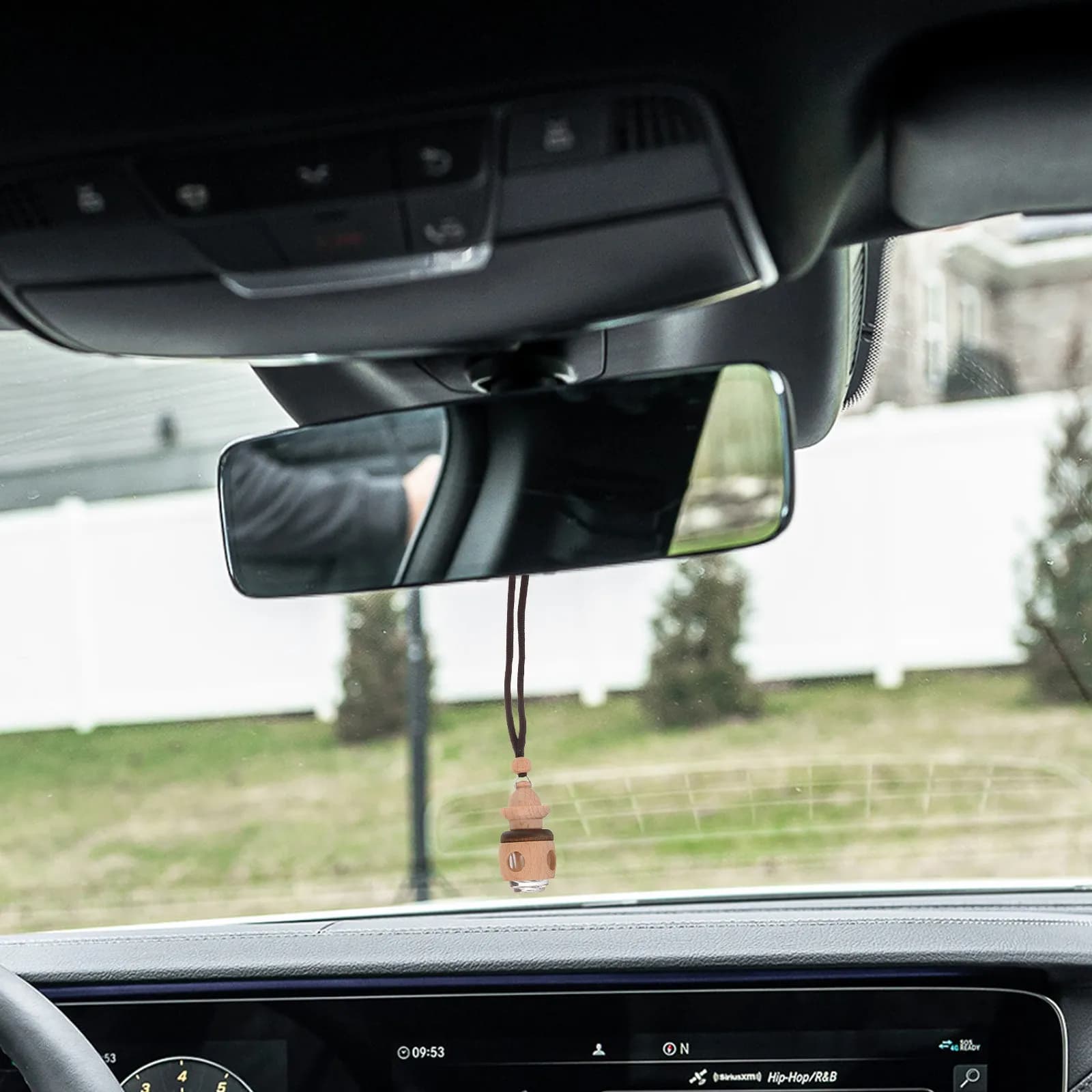 Transparent Glass Car Perfume Bottle with Natural Wood Accent Refillable Diffuser for Essential Oils Stress Relief Air