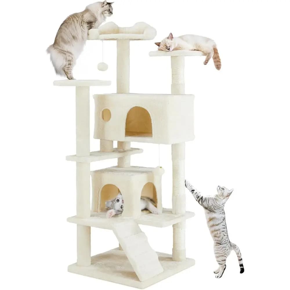 Albero per Gatti da Interno a 54 Livelli con Amaca, Tiragraffi e Mobili Smontabili per Gattini - Beige