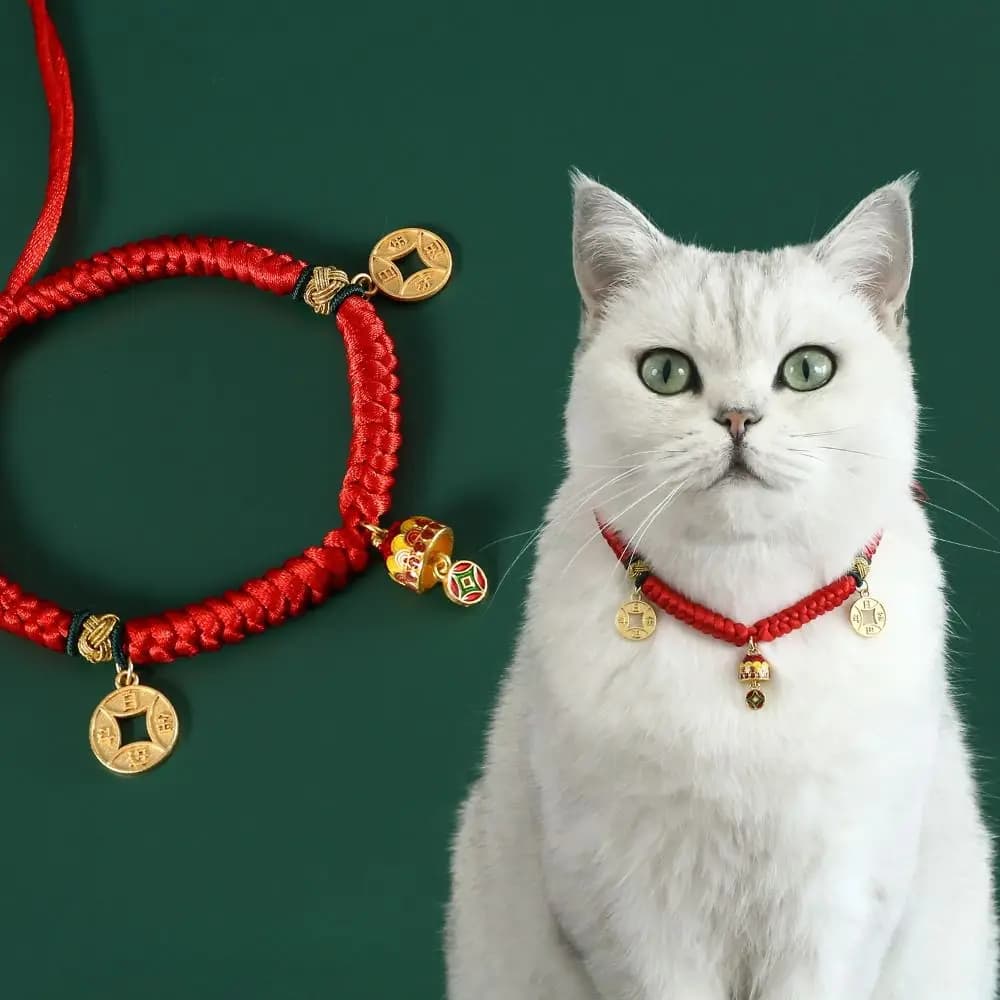Collare per Gatti Cinese Tradizionale con Corda Rossa Intrecciata Regolabile, Portafortuna per la Festa di Primavera, Divertente e Grazioso