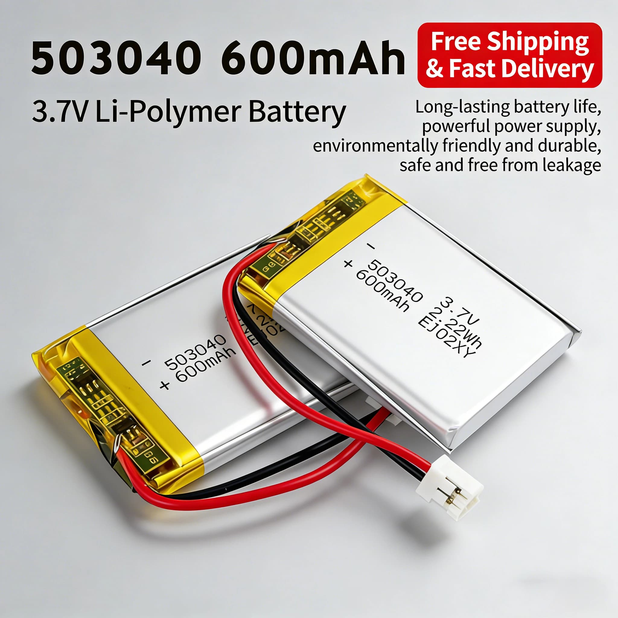 Batteria Ricaricabile Li-Po 503040 3.7V 600mAh per Auricolari Bluetooth, Altoparlanti, Dispositivi Smart Home, GPS