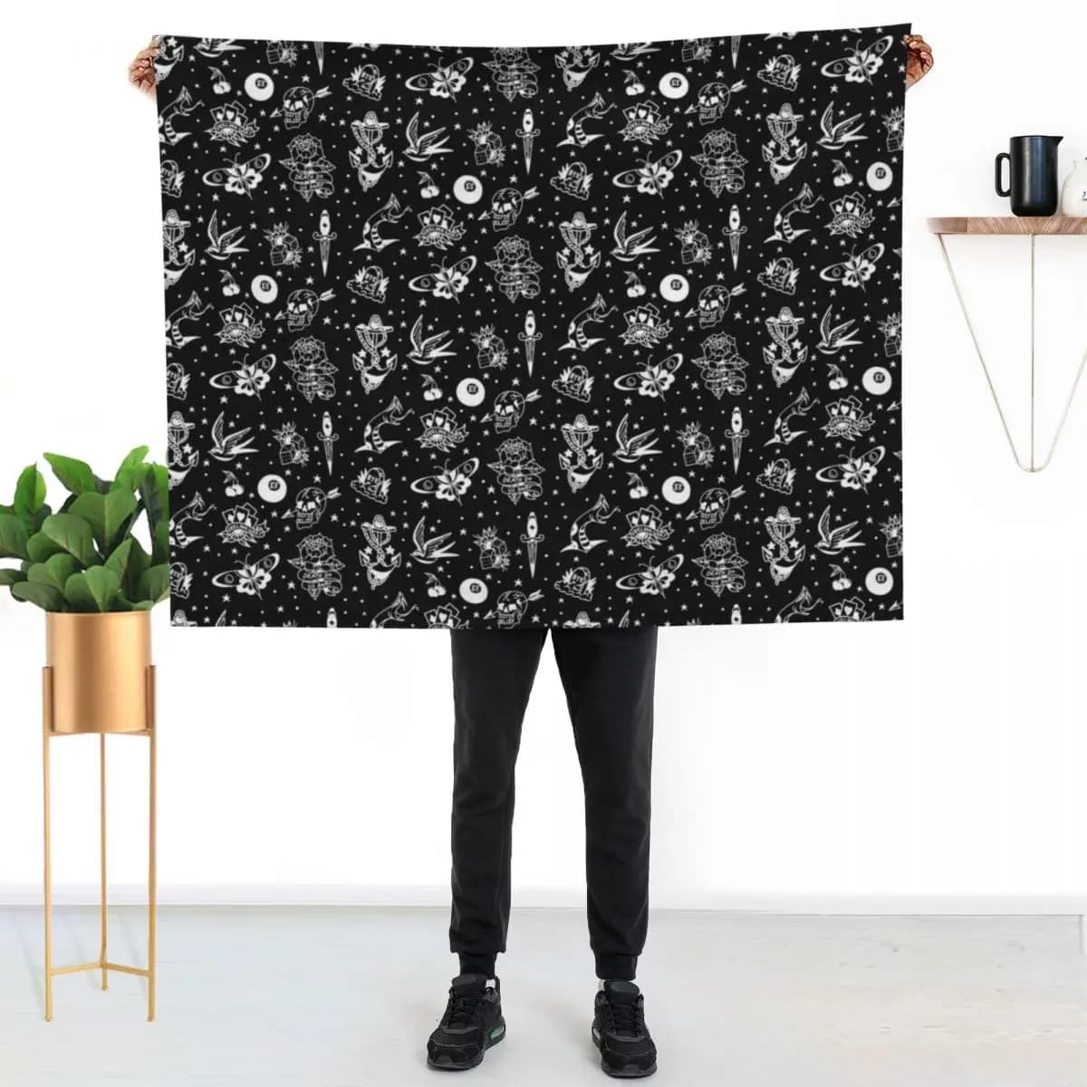Coperta con stampa Sailor Jerry Tattoo Flash Sheet, coperta leggera e morbida per tutte le stagioni, per letto