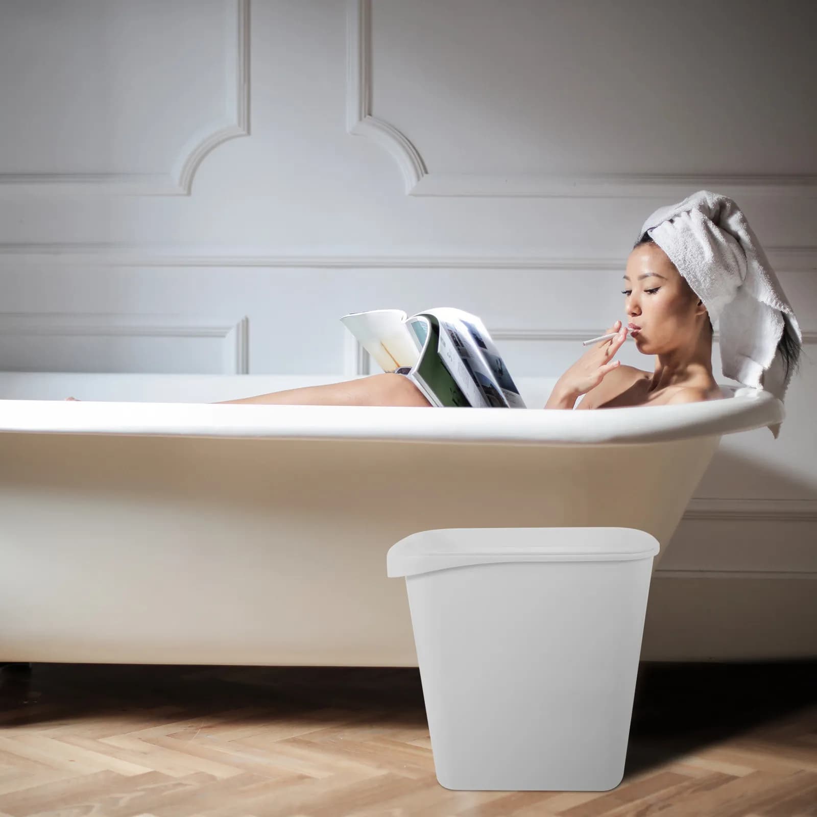 Cestino per Rifiuti Sottile con Anello a Pressione, Contenitore Multiuso Senza Coperchio per Bagno, Ufficio, Camera da Letto