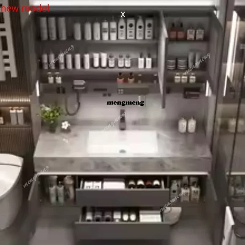 H134 Mobili da Bagno con Specchi e Armadietti, Arredamento Semplice e Lussuoso, Lavabo Vintage, Mobile WC