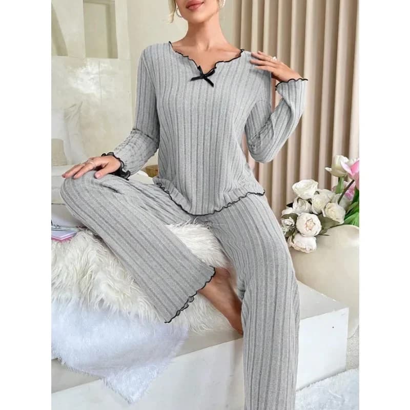 Pigiama a costine da donna autunno inverno pigiama a costine set top a maniche lunghe e pantaloni lunghi set da 2 pezzi abbigliamento da casa casual pigiama
