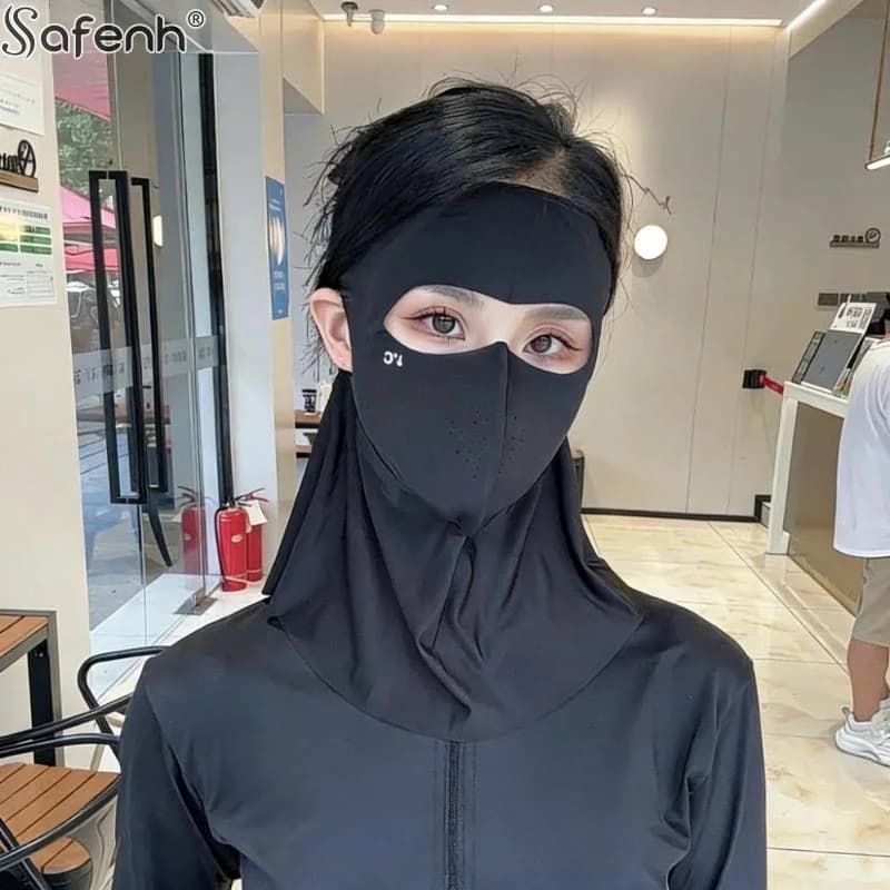 Sciarpa Estiva da Donna con Protezione UV, Maschera Viso in Seta Ghiaccio, Copricapo per Esterni, Copertura Sportiva per Ciclismo, Anti-sole, Anti-polvere