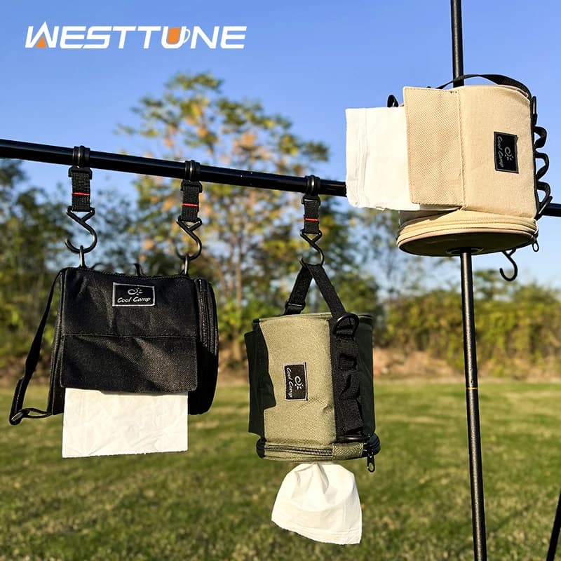 WESTTUNE Custodia per fazzoletti da esterno Borsa portaoggetti portatile in rotolo di carta con gancio Porta tovaglioli da appendere Scatola portaoggetti per carta igienica da viaggio