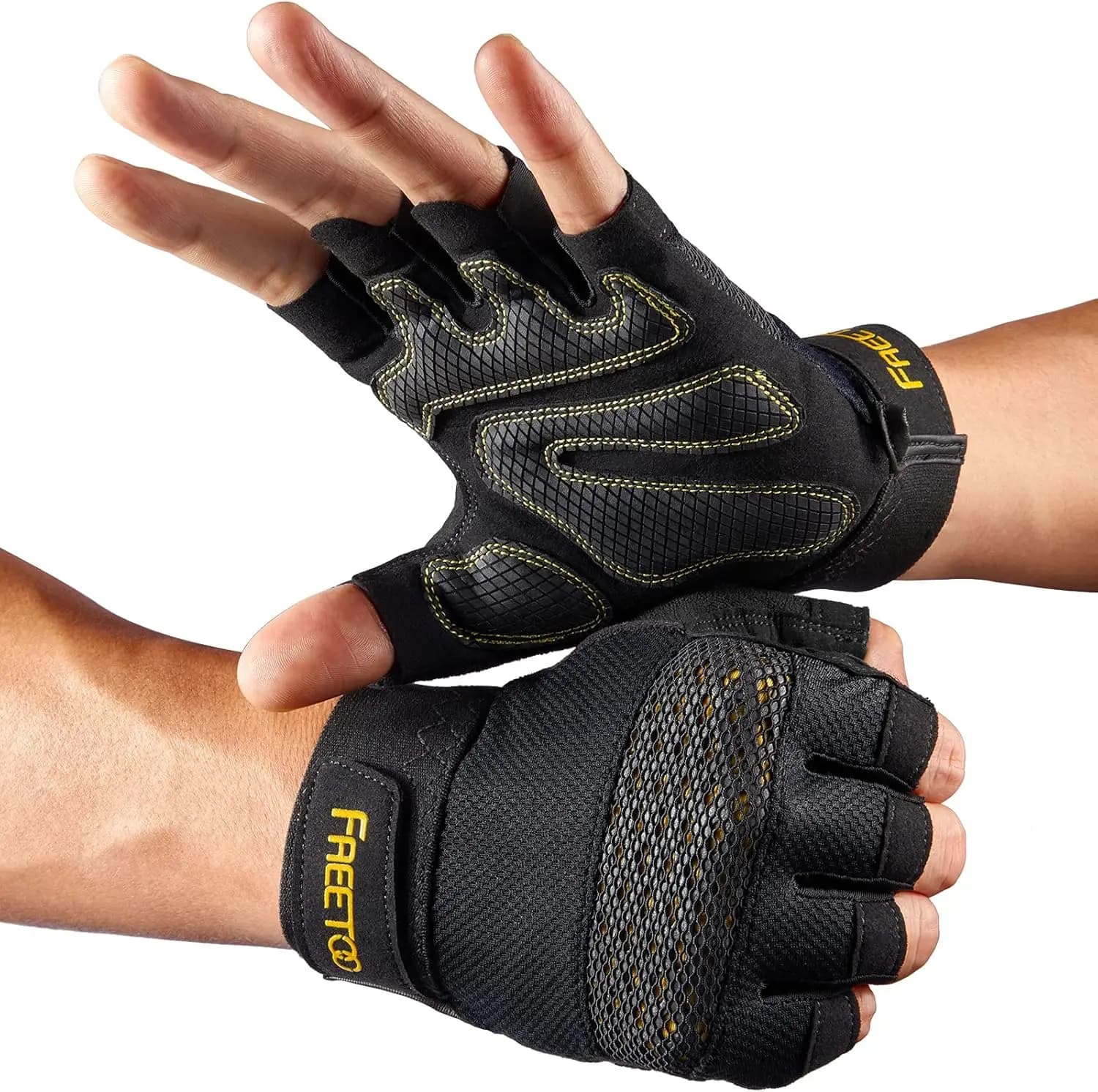 Guanti da sollevamento pesi con protezione completa del palmo, ultra ventilati, imbottiture ammortizzanti e impugnatura in silicone