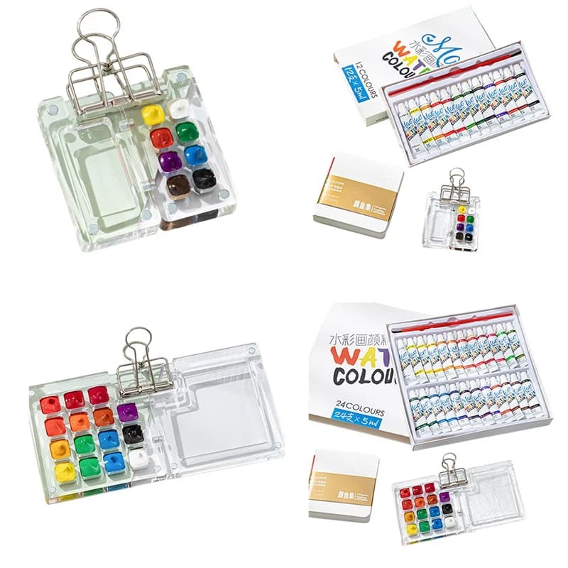 BEDW-Travel Ready Paint Palette Bundle, Mini Travel Paint Palette Acrylic, Travel Paint Palette Mini With Binder Clips