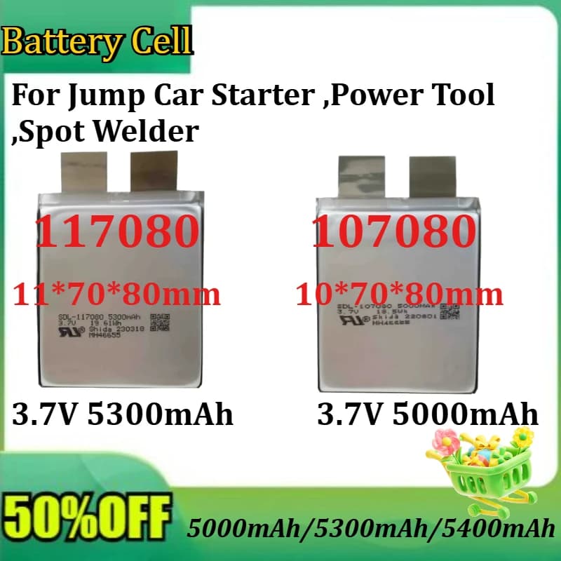 Nuova Cella Batteria 3.7V 35C 107080-5000mAh 117080-5300mAh per Saldatura Fai-da-te 2S 3S per Avviatore d'Emergenza Auto, Utensili Elettrici, Saldatrice a Punti