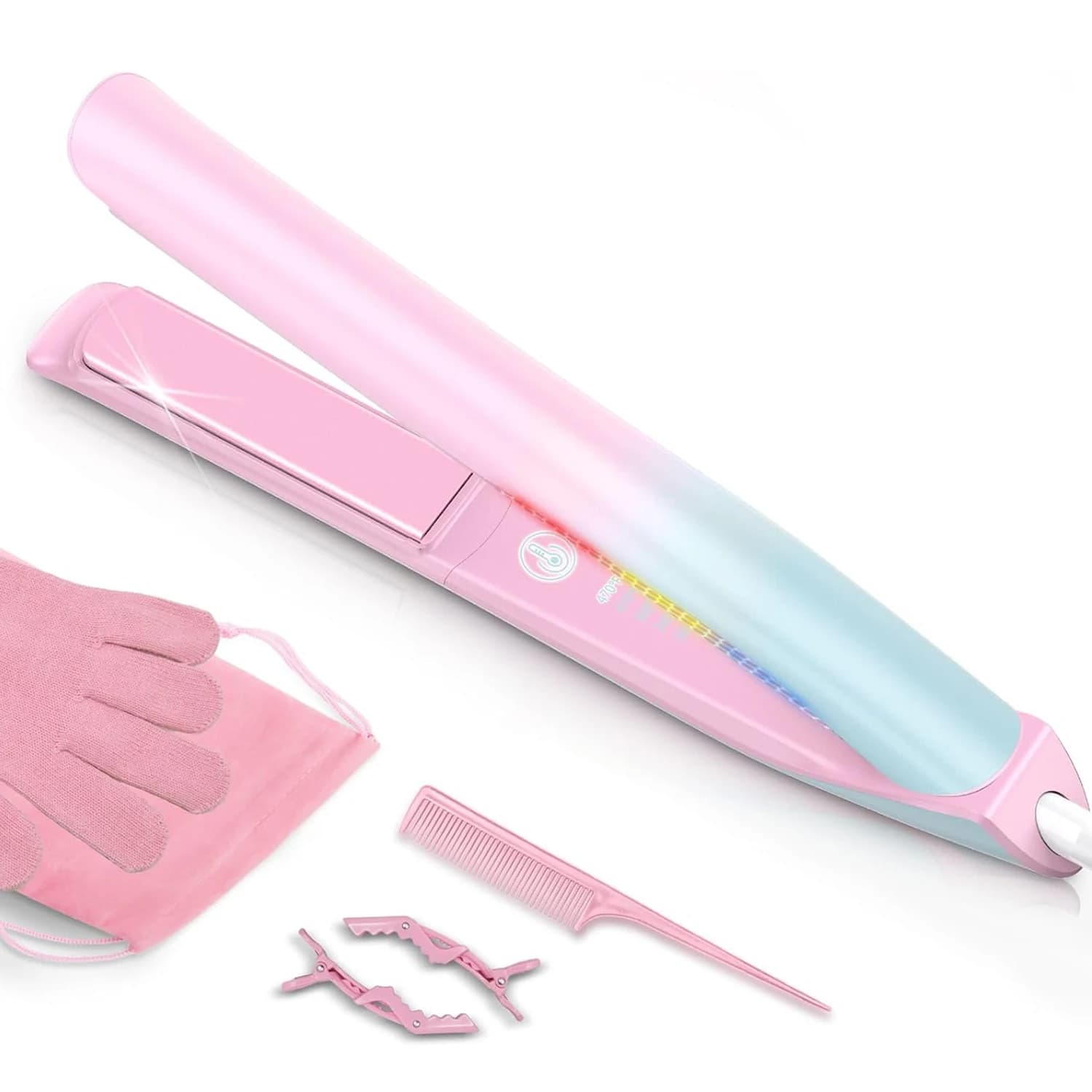 Piastra per capelli e bigodino 2 in 1, ferro da stiro professionale, luce colorata, doppia tensione
