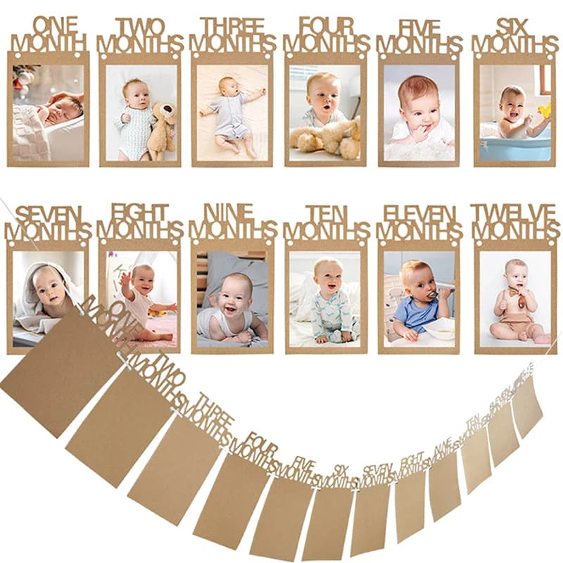 【CPI】New Born Birthday 12 Months Photo Banner Baby One Year Birthday Picture Photo Frame Clip Wedding Anniversary Party Decor