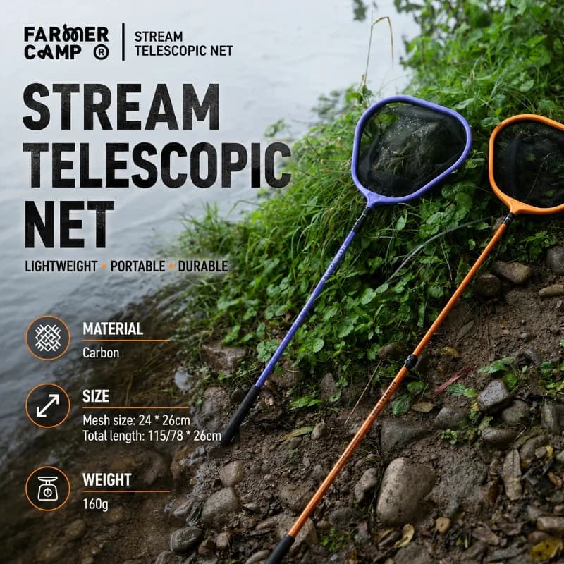 Farmer Camp Reversible Micro Fishing Landing Net, Carbon Fiber Stiff Pole Portable Stream Fishing Dip Net for Minnow